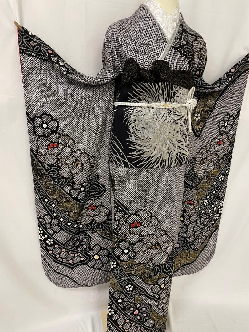 売約済み【WA-Modern】★★正絹モノトーン総絞り振袖フルセット★★