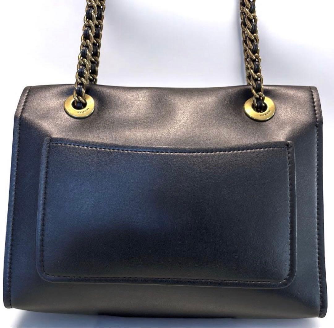 良品 コーチ ショルダーバッグ ターンロック レザー ブラック レディース