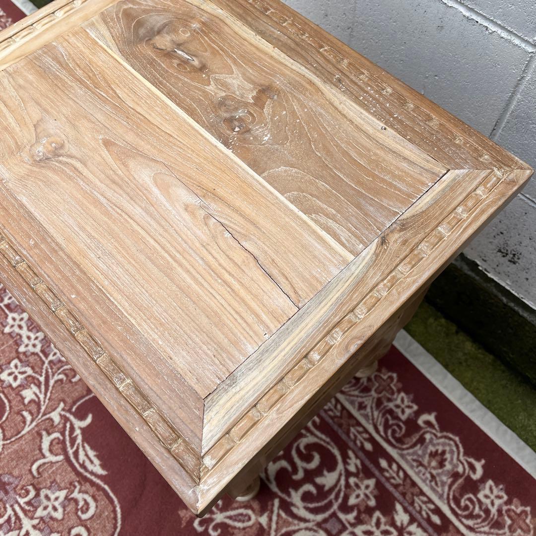 木製無垢材 チーク材◾️彫刻デザイン サイドテーブル 飾り台 ディスプレイ台 花台