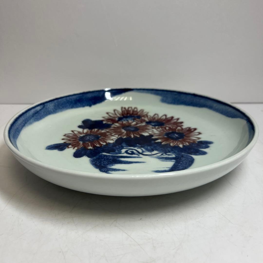 専用　中国景徳鎮　青絵青花大皿　箱付　直径25.8㎝　東Y8-0108⑤タウオ