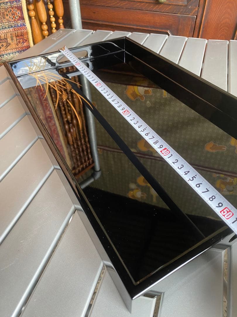 切金稲穂　新尺七長手盆　桜井漆器　高級　黒漆器盆　未使用