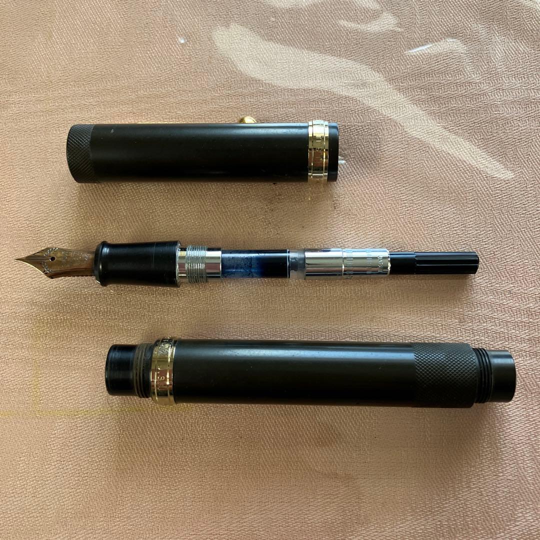 仙台 大橋堂 万年筆 14K 2本セット 黒 金色リング 木製箱