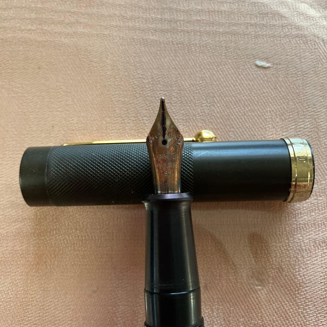 仙台 大橋堂 万年筆 14K 2本セット 黒 金色リング 木製箱