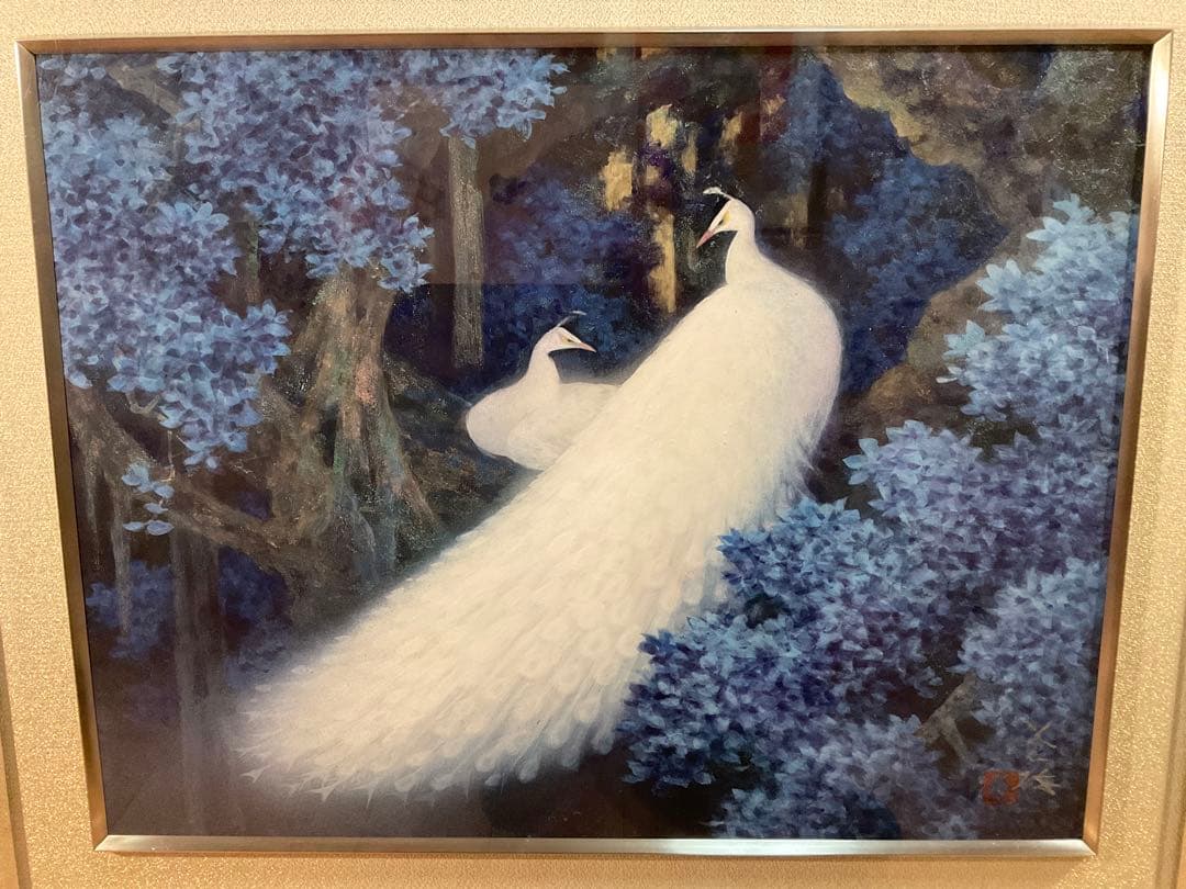 岸田蒼坪　「菩提樹の陰」　日本画１０号　直筆サイン・落款・共シール有り