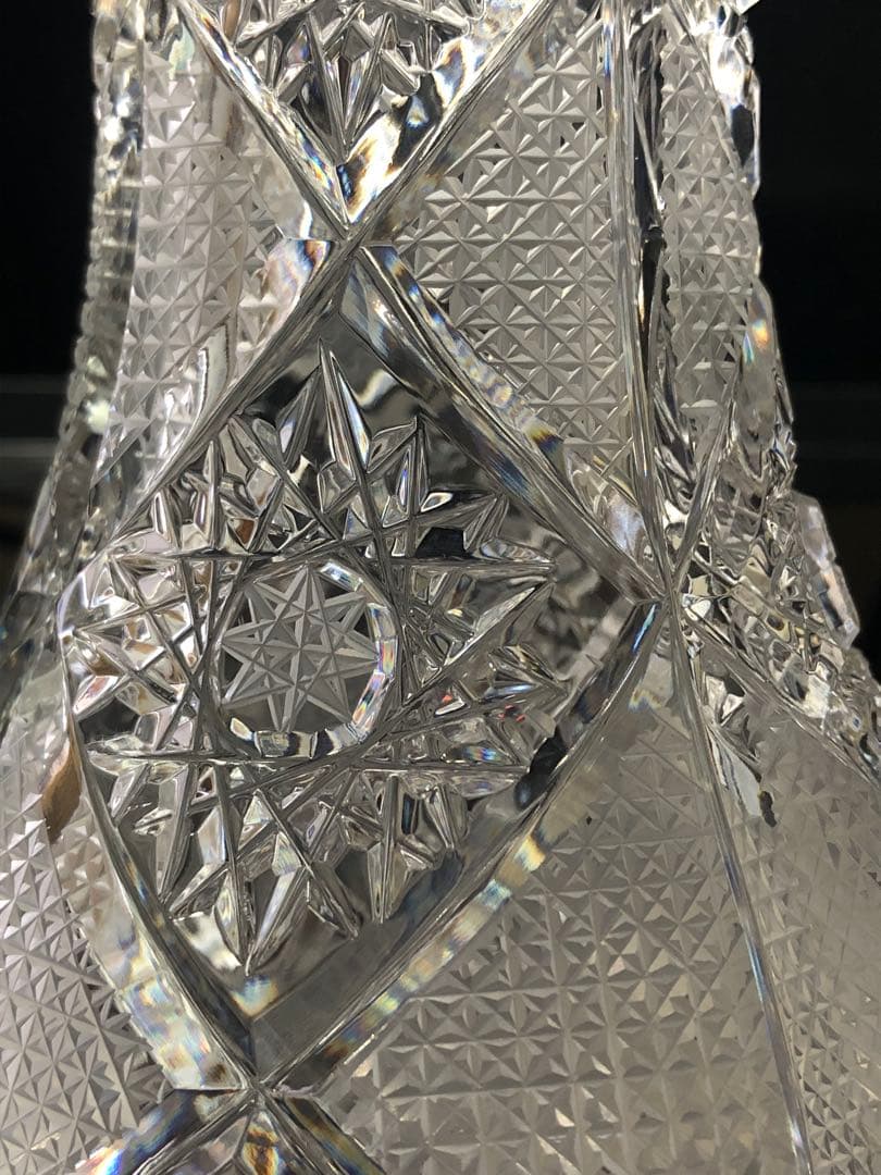 [未使用] ボヘミアクリスタル 花瓶 ヴィンテージ ハンドカット 正規輸入品