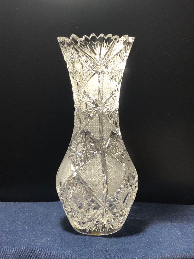 [未使用] ボヘミアクリスタル 花瓶 ヴィンテージ ハンドカット 正規輸入品