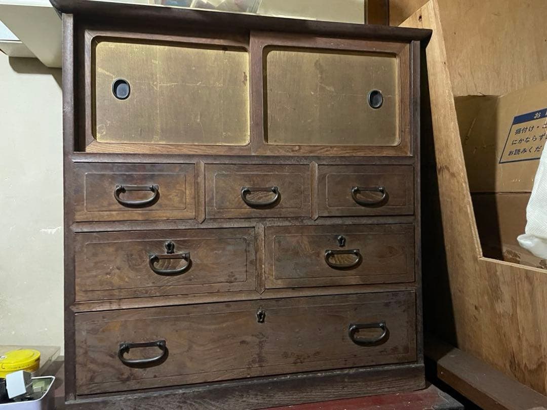 アンティーク家具 木製和風タンス 6引き出し 2扉