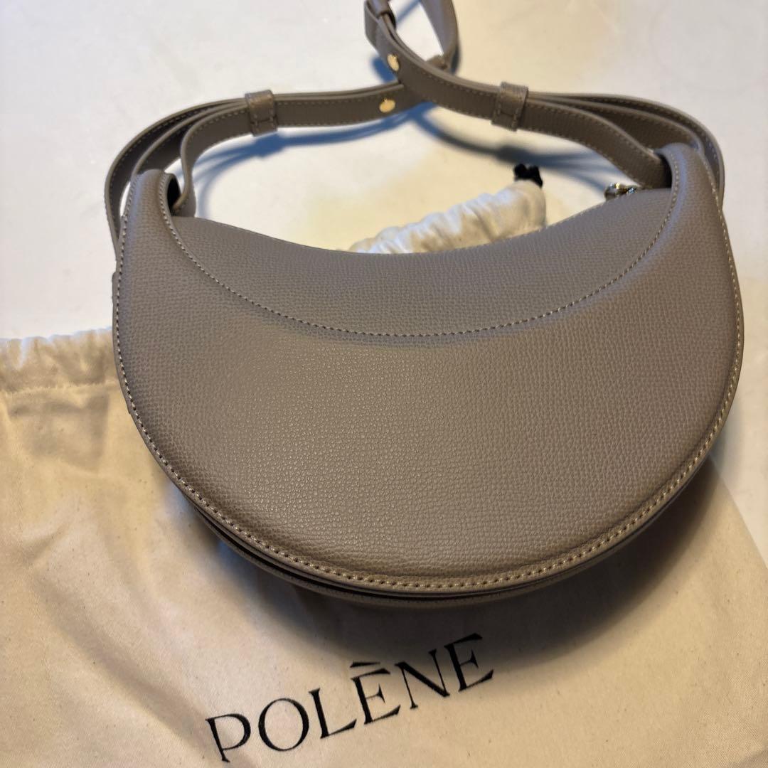 POLÈNE グレー レザー ショルダーバッグ