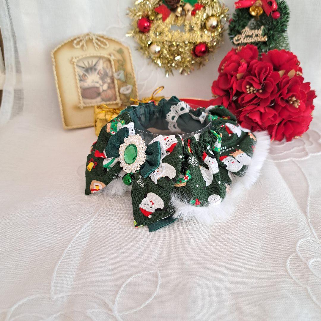 クリスマス幅広ファーシュシュ(緑シマナガエ)わんちゃん猫ちゃん用