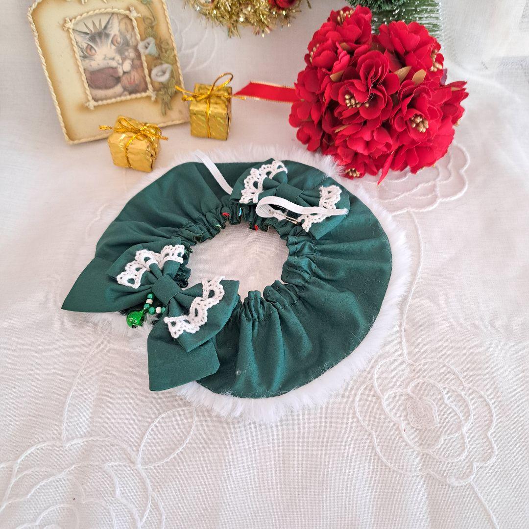 クリスマス幅広ファーシュシュ(緑シマナガエ)わんちゃん猫ちゃん用