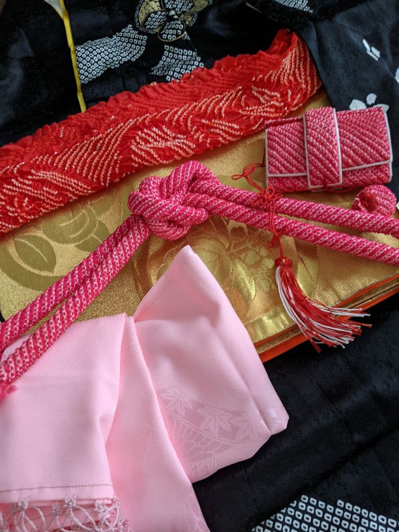 七五三　セット　着物　ハーフ成人式　黒系　豪華　絞り柄