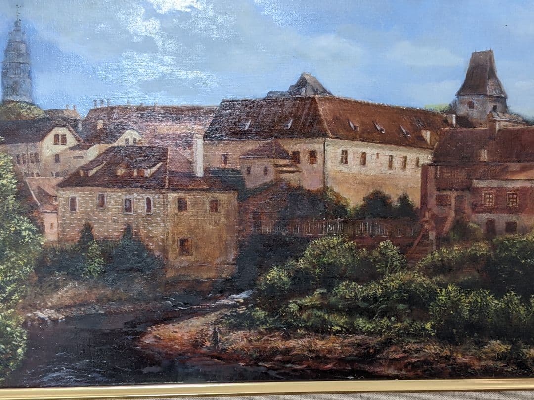 油絵　風景画　テンペラ　チェスキークルムロフ　額込み