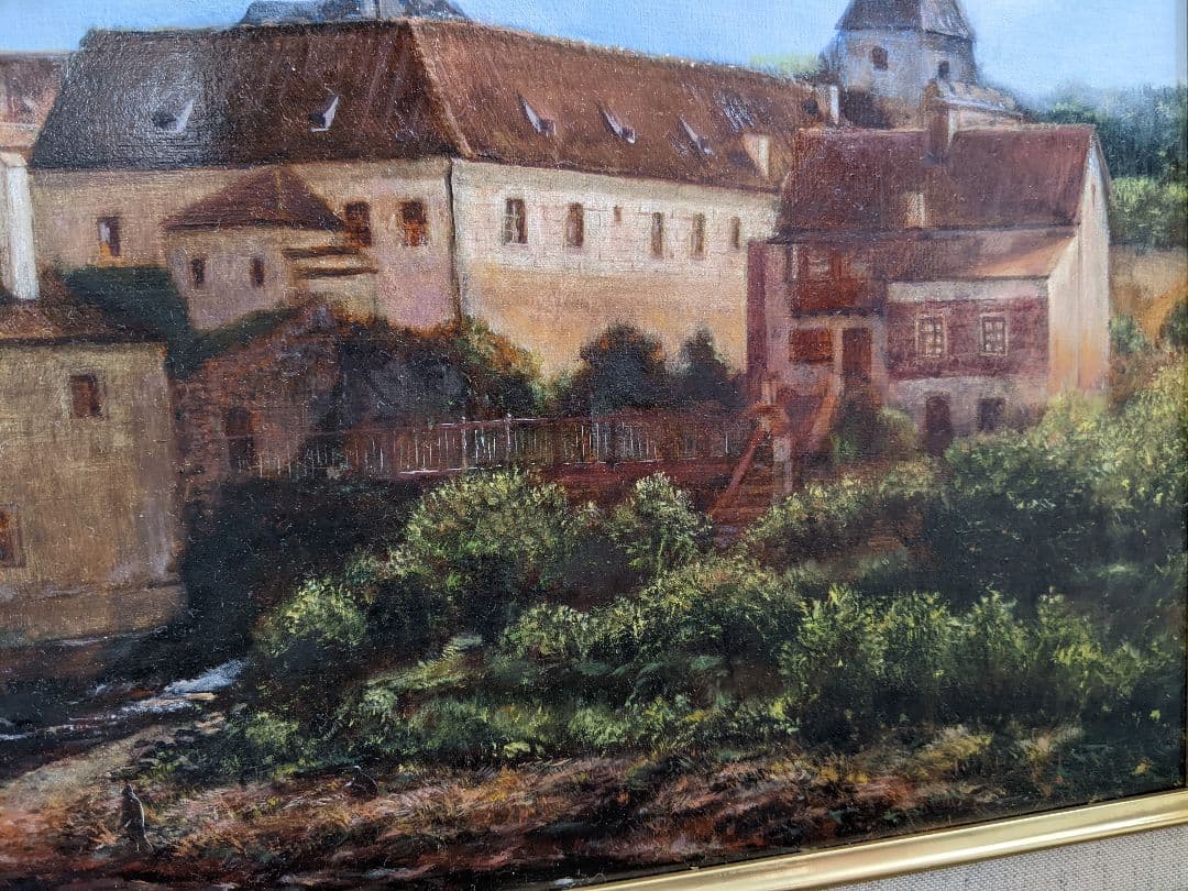 油絵　風景画　テンペラ　チェスキークルムロフ　額込み