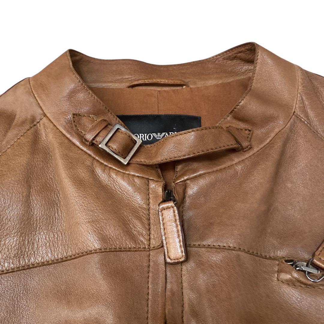 EMPORIO ARMANI ラムレザー　シングルライダースジャケット　XL