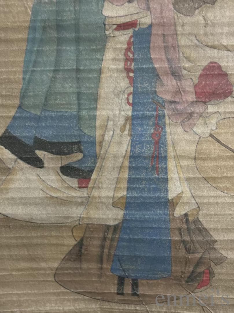 中国古美術.沈周款.人物図.絹布画.三尺手描き.肉筆.掛け軸.絵画.書道.旧蔵出