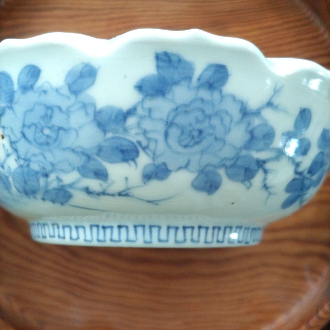 図変わり 洋犬 鉢 鳳凰 江戸期 染付 古伊万里 上手 アンティーク 茶船 茶盤