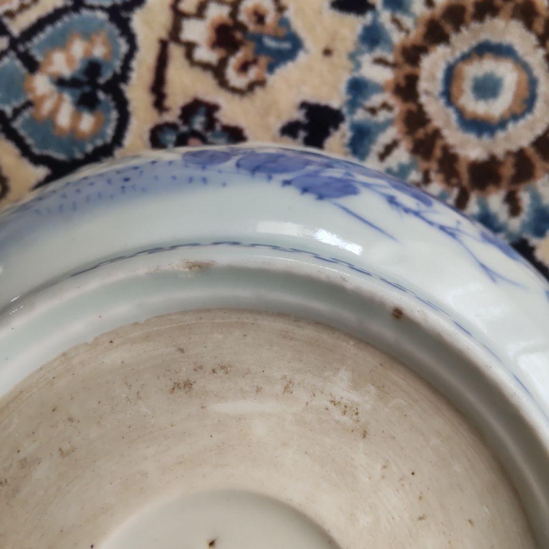 図変わり 洋犬 鉢 鳳凰 江戸期 染付 古伊万里 上手 アンティーク 茶船 茶盤