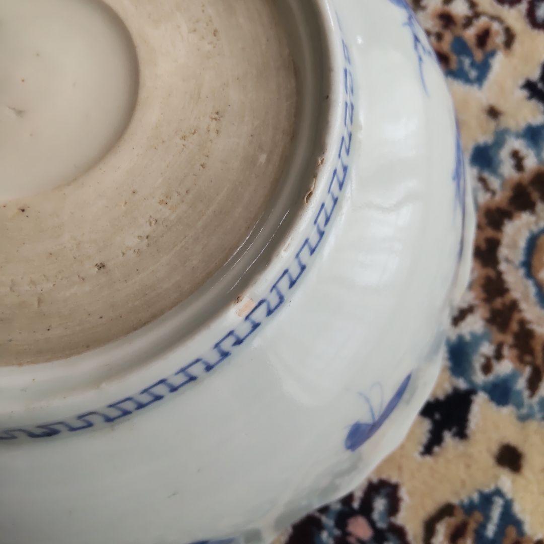 図変わり 洋犬 鉢 鳳凰 江戸期 染付 古伊万里 上手 アンティーク 茶船 茶盤