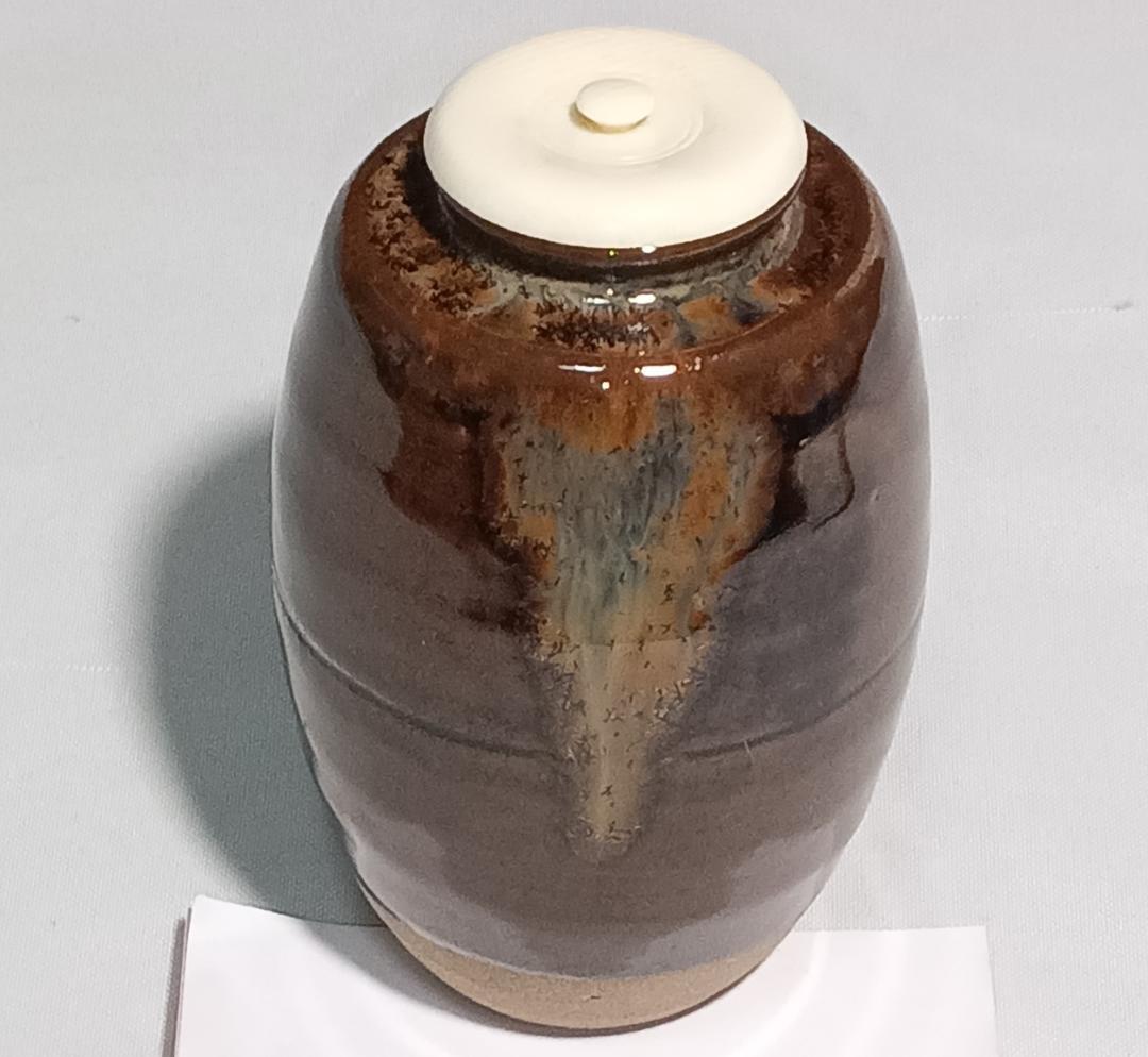 茶道具　京都清水焼　平安喜山作　肩衝茶入丸龍紋金襴仕覆付　殆ど未使用超美品！！