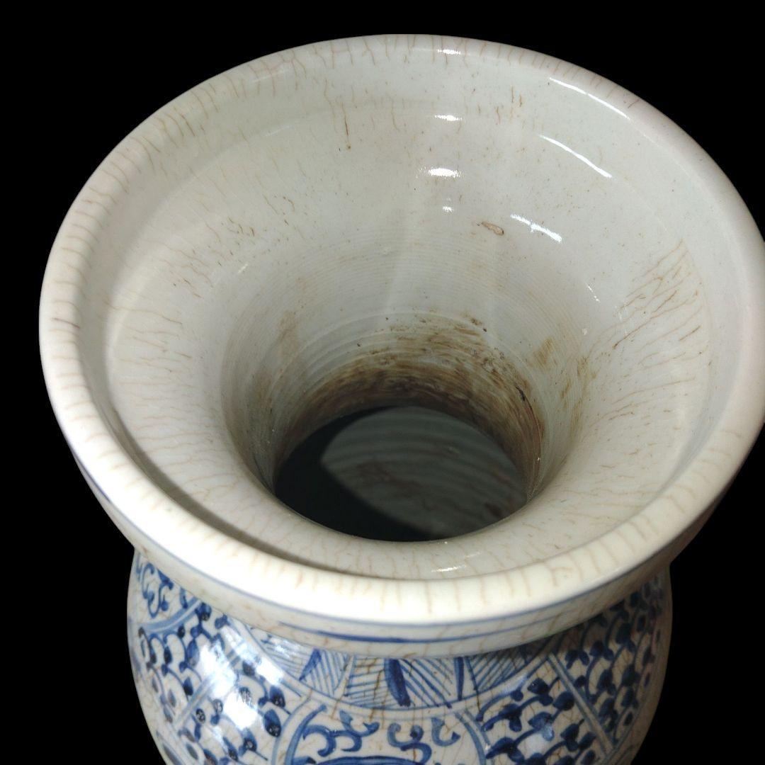 中国美術　元代　青花飛龍文染付盤口花瓶