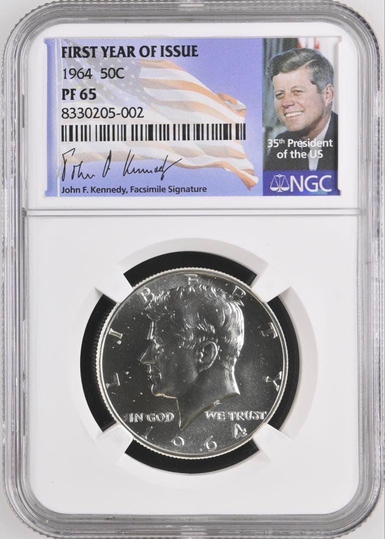【NGC鑑定】1964年 ケネディ ハーフダラー PF65 銀貨オリジナルラベル
