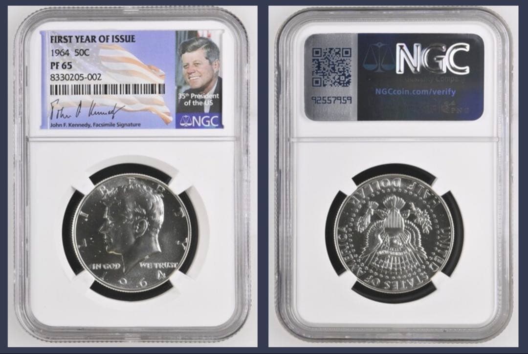【NGC鑑定】1964年 ケネディ ハーフダラー PF65 銀貨オリジナルラベル
