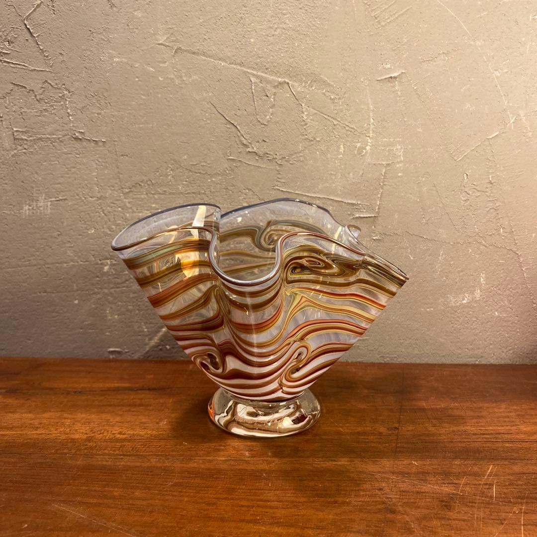 ヴィンテージフラワーベース マーブルガラス ムラーノ オブジェ