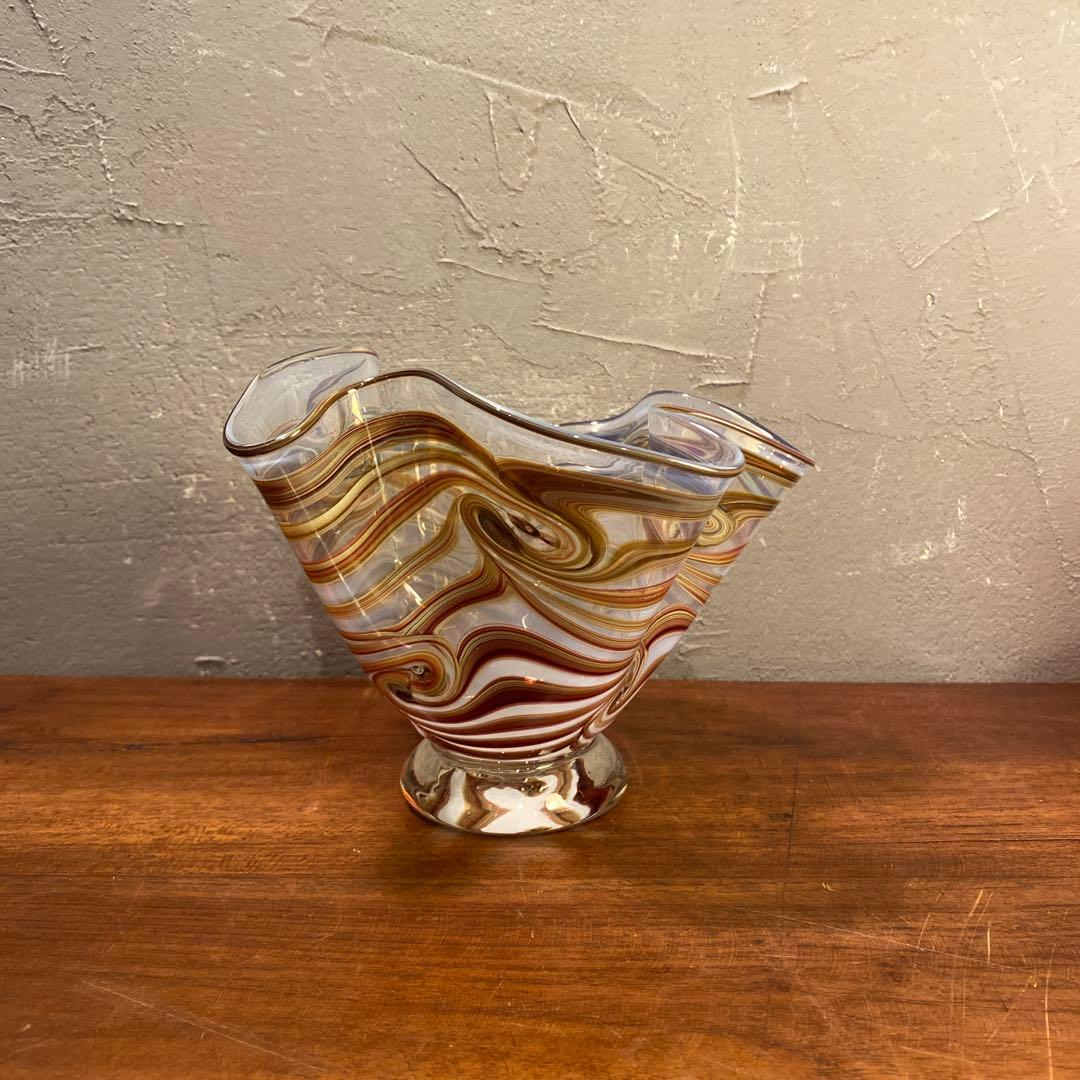 ヴィンテージフラワーベース マーブルガラス ムラーノ オブジェ