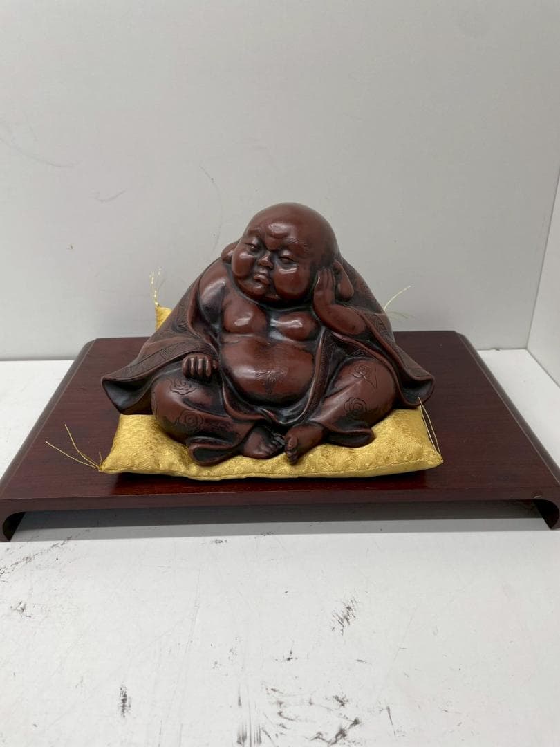 A◆布袋様　置物　開運　招福　インテリア　アンティーク　レトロ　座布団付き