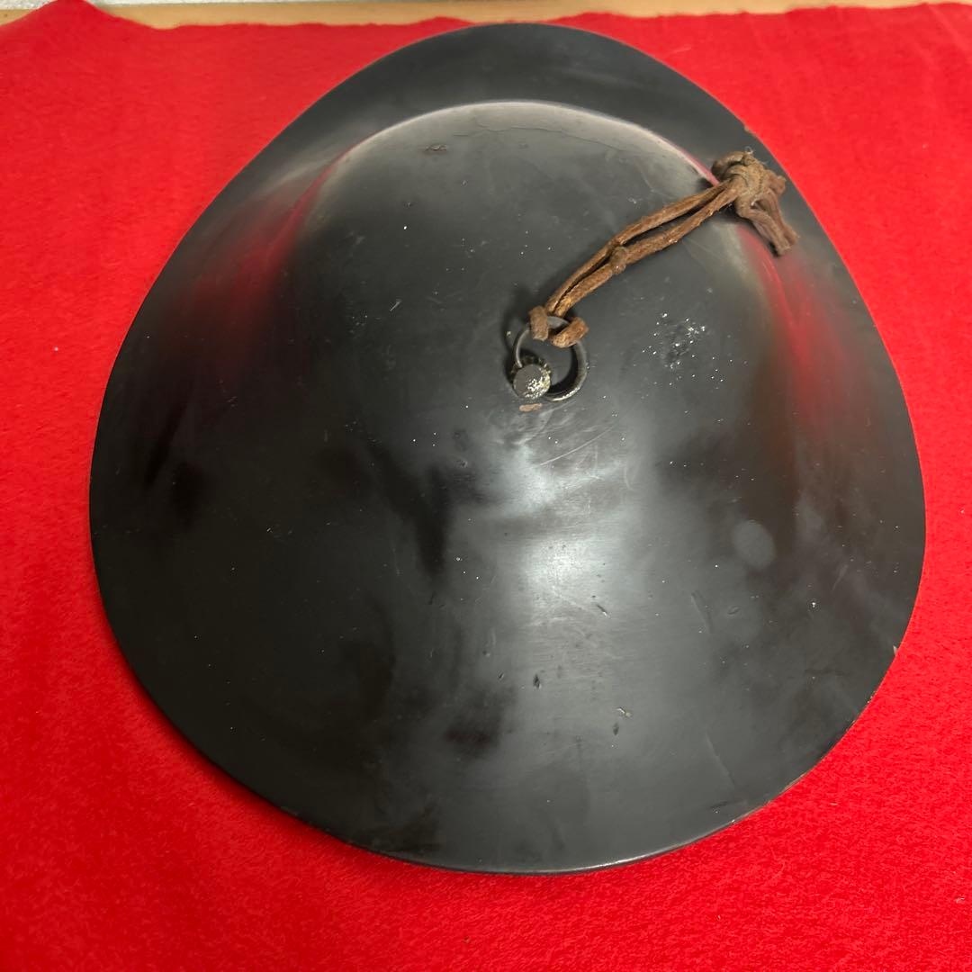 九曜紋　平陣笠 家紋入 黒漆塗 骨董 アンティーク/甲冑/鎧兜/足軽/武具