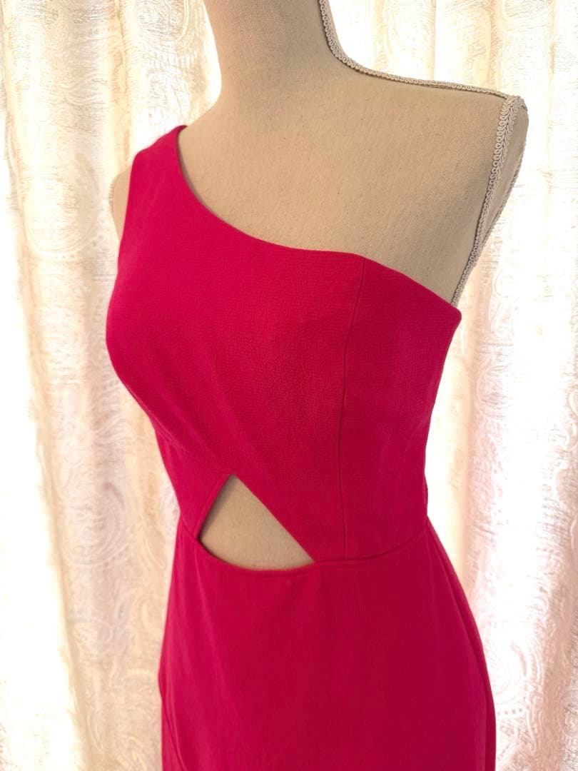 ワンショルダー ピンク マキシドレス