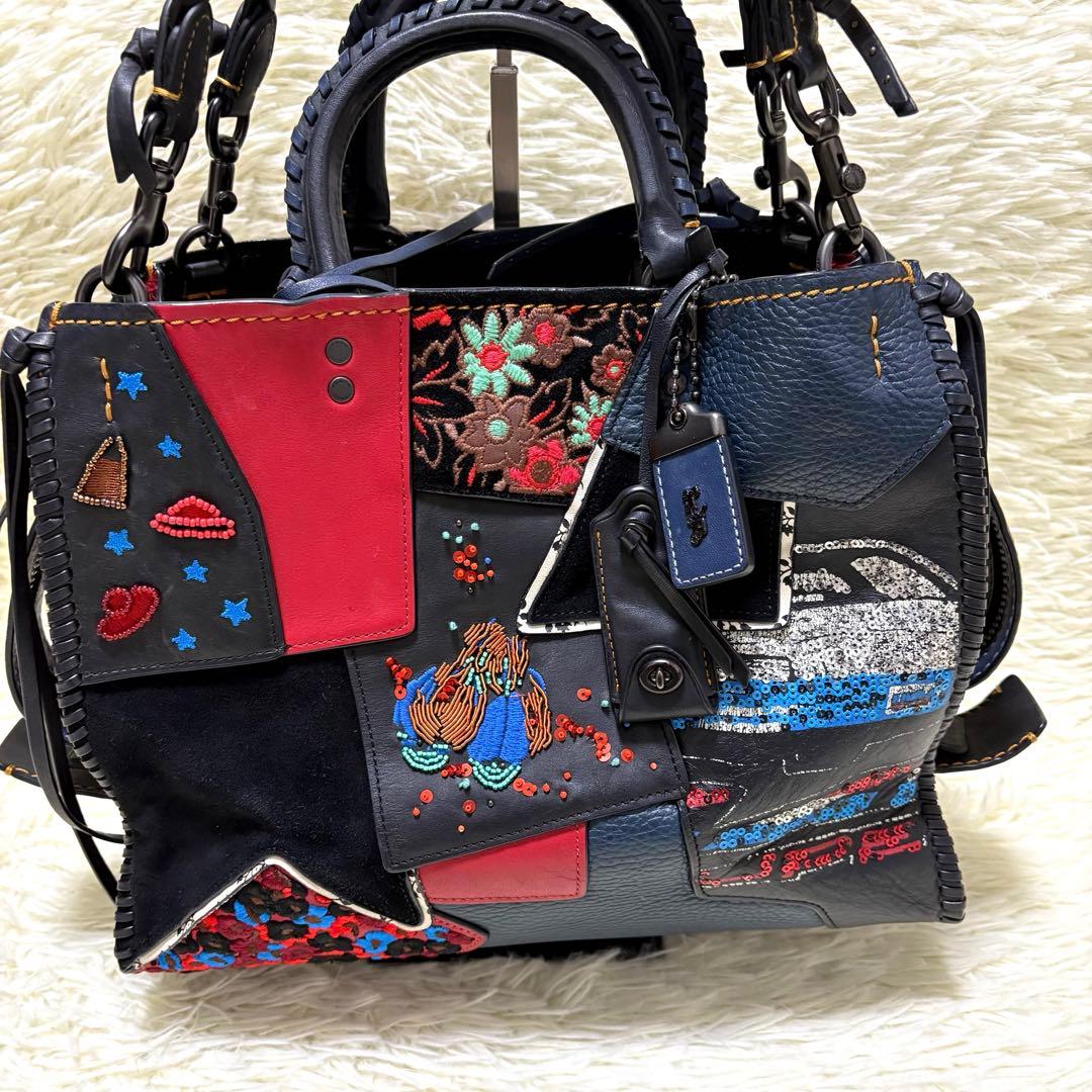 希少 COACH コーチ ローグ30 グラブタンレザー パッチワーク 2way