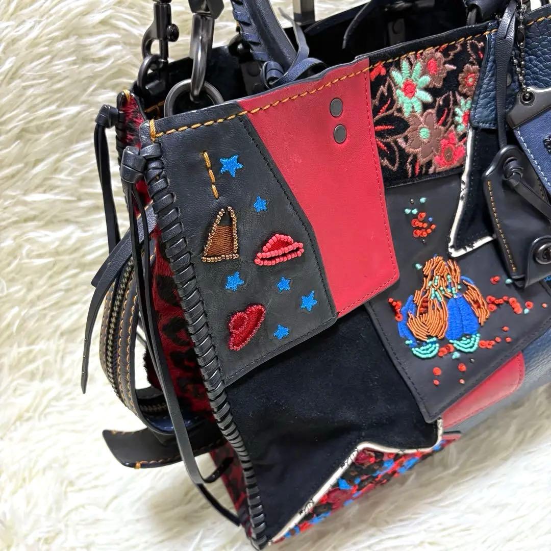 希少 COACH コーチ ローグ30 グラブタンレザー パッチワーク 2way