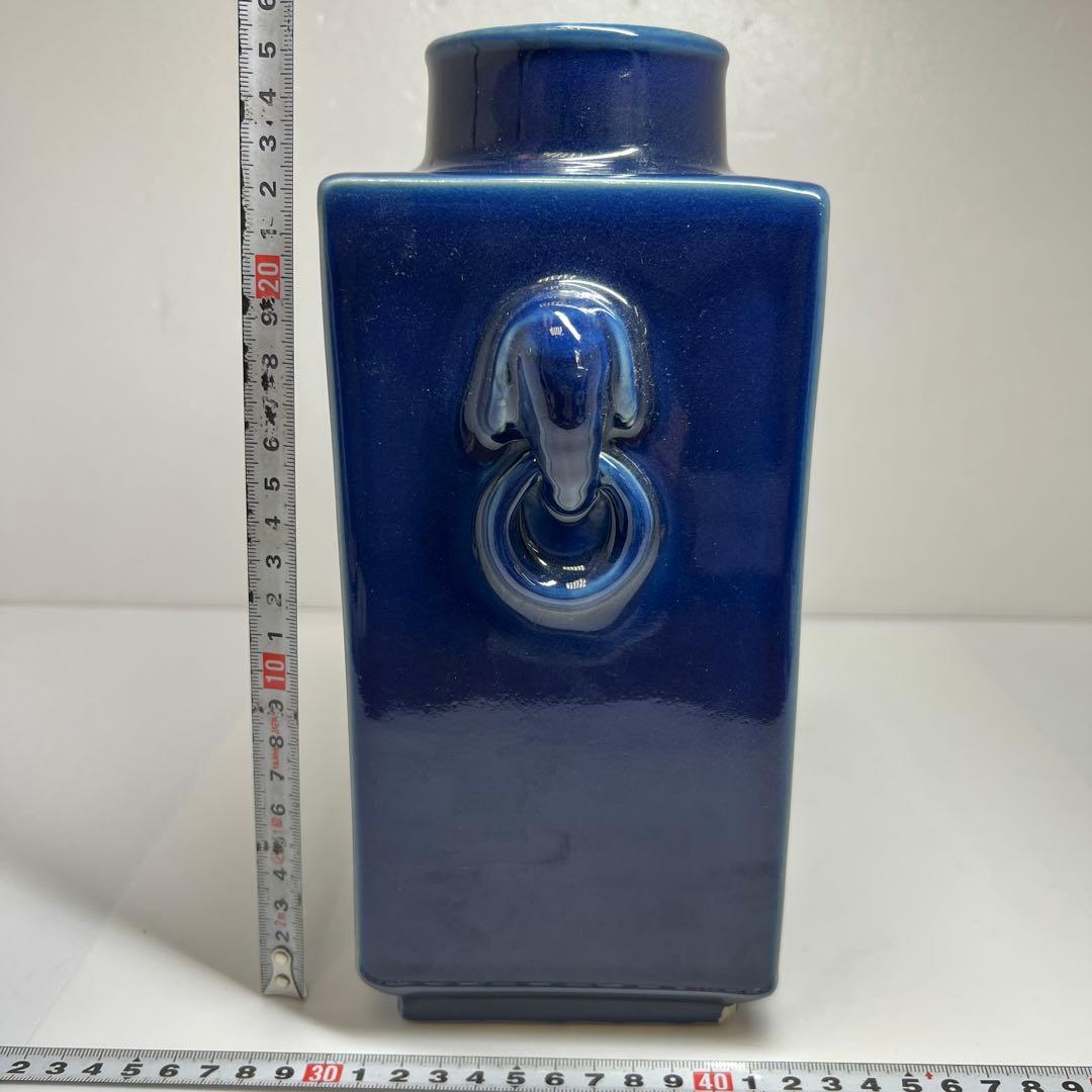 中国美術　大清康熙年製　瑠璃釉双耳花瓶　高さ約25.5㎝東Y7-0530②トヒオ