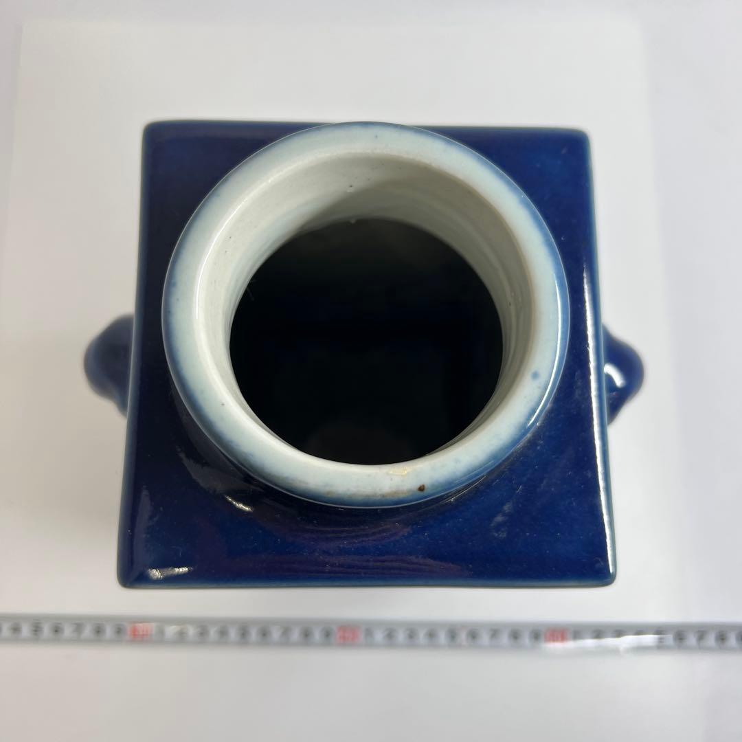 中国美術　大清康熙年製　瑠璃釉双耳花瓶　高さ約25.5㎝東Y7-0530②トヒオ