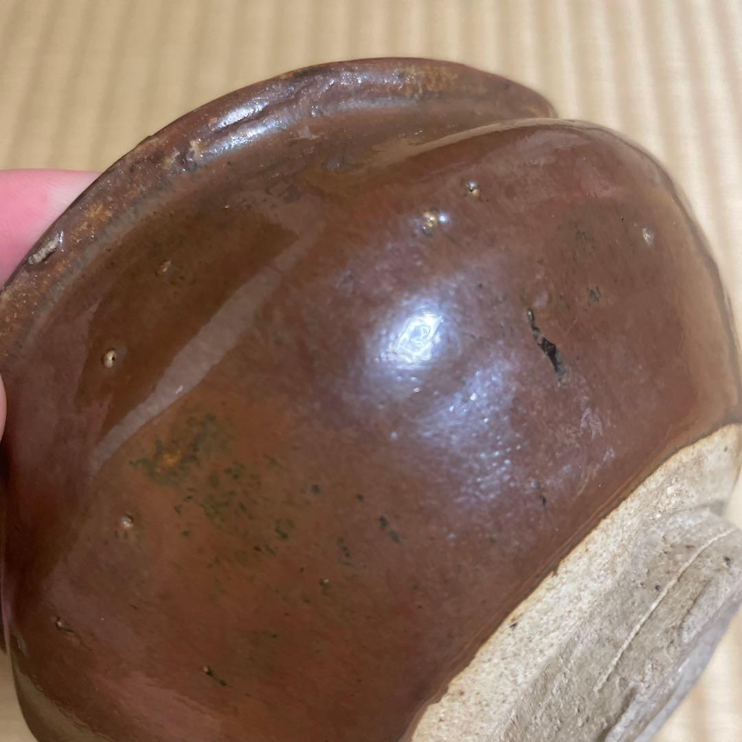 骨董品　江戸中期　瀬戸　茶碗　やぶれ　破れ　鉄釉　アンティーク　茶道具　陶芸