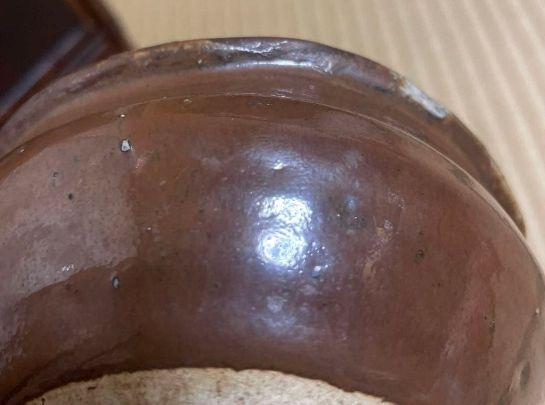 骨董品　江戸中期　瀬戸　茶碗　やぶれ　破れ　鉄釉　アンティーク　茶道具　陶芸