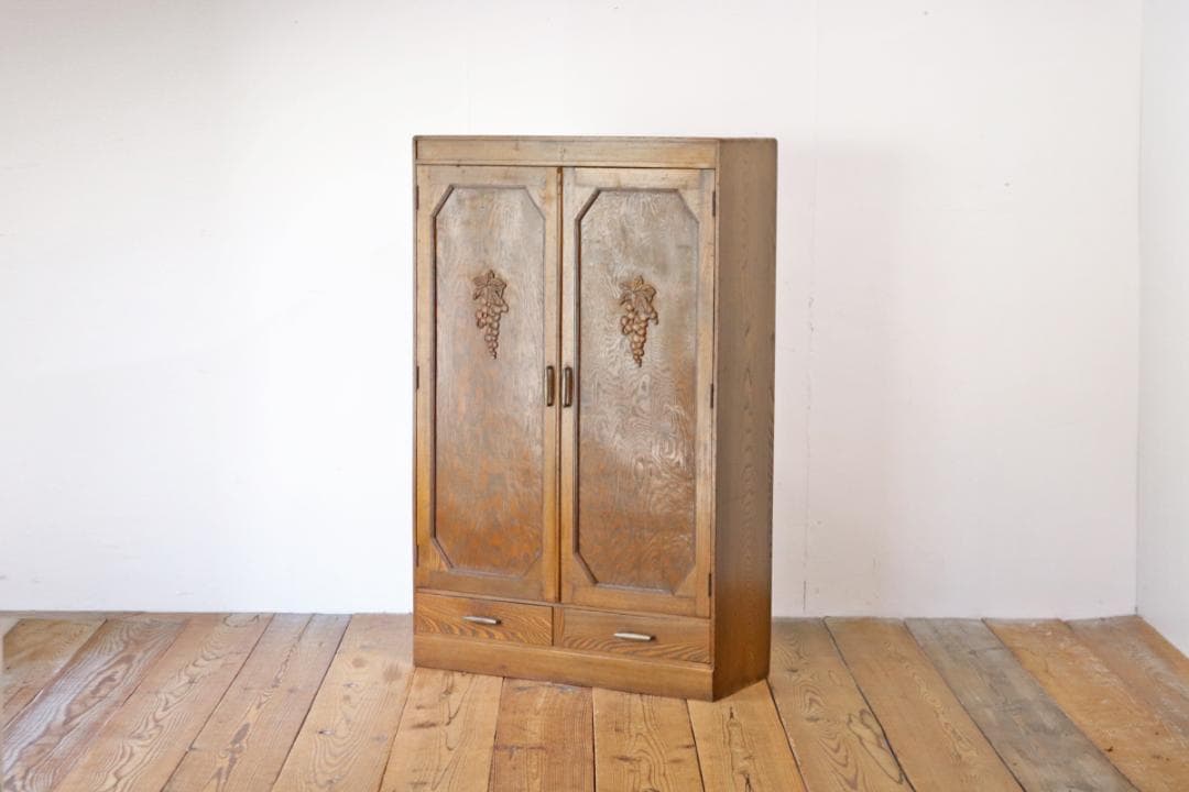 レトロ キャビネット 戸棚 本箱 収納 ラック 引き出し 抽斗 2杯 木製