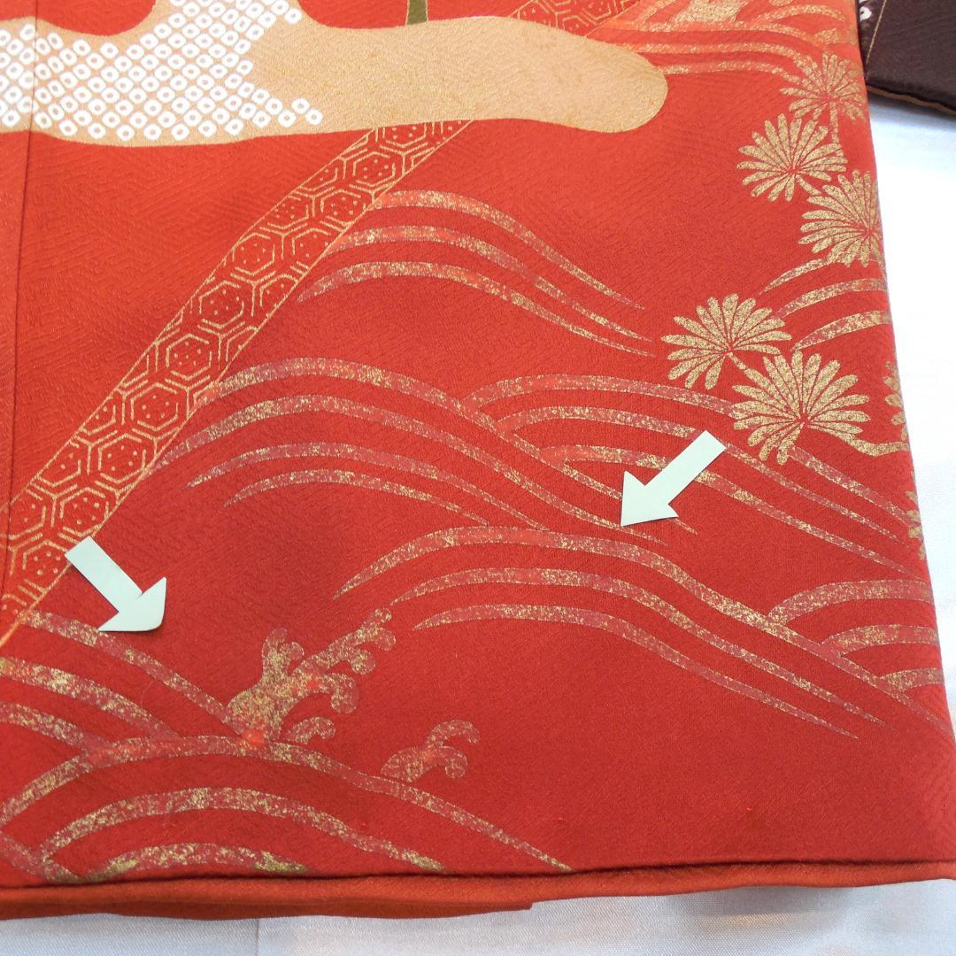 訳あり特価★振袖フルセット　正絹　成人式　振袖　7点　M～Ｌサイズ　赤　古典柄