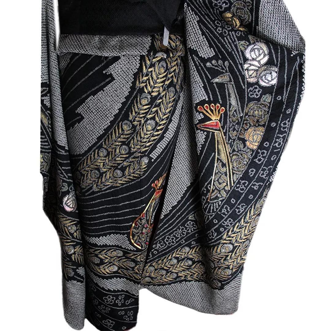 kazukazu◼️レア！総絞り黒振袖6点セット163.5cm成人式PS19