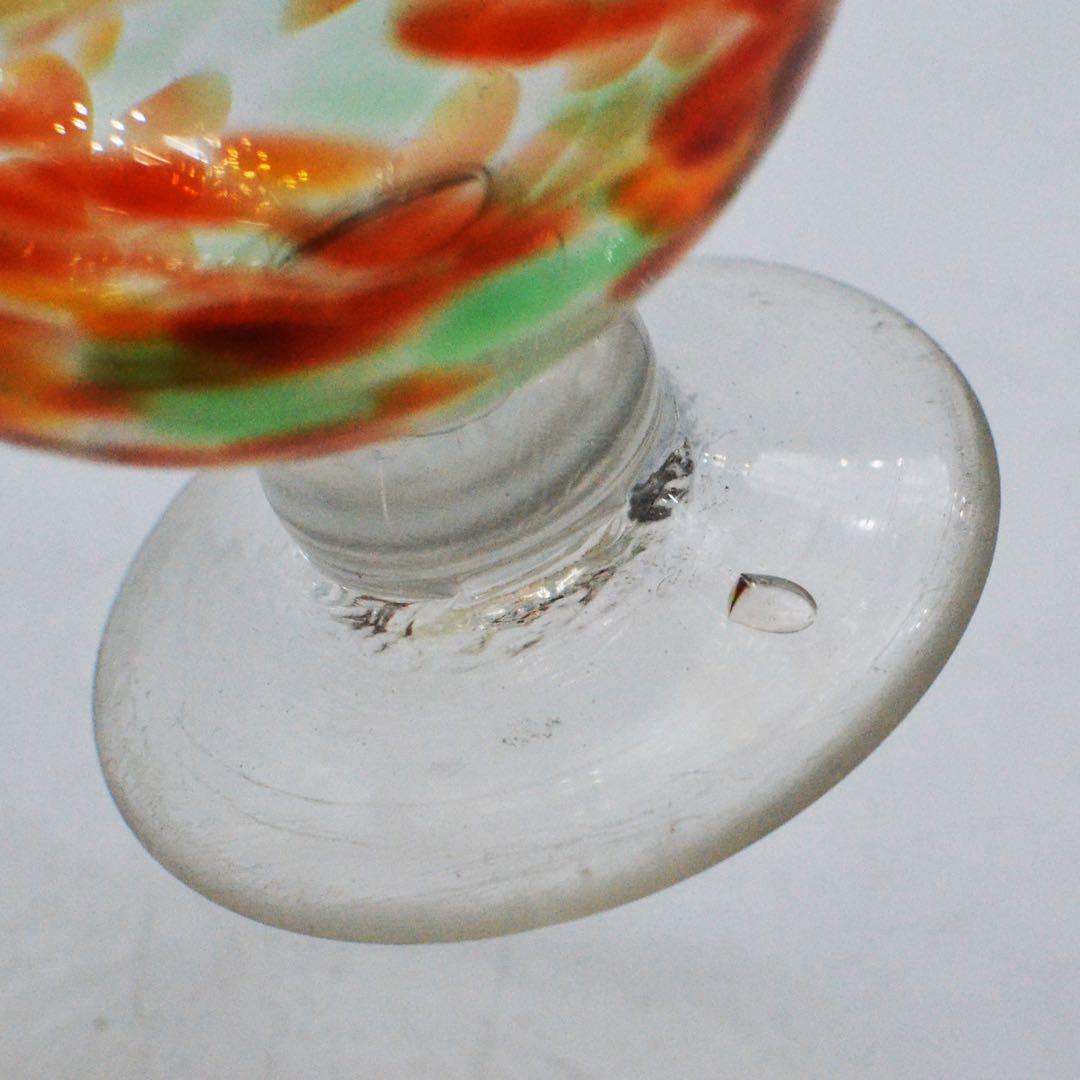 昭和レトロ 氷コップ　糸巻き　花吹雪　吹きガラス