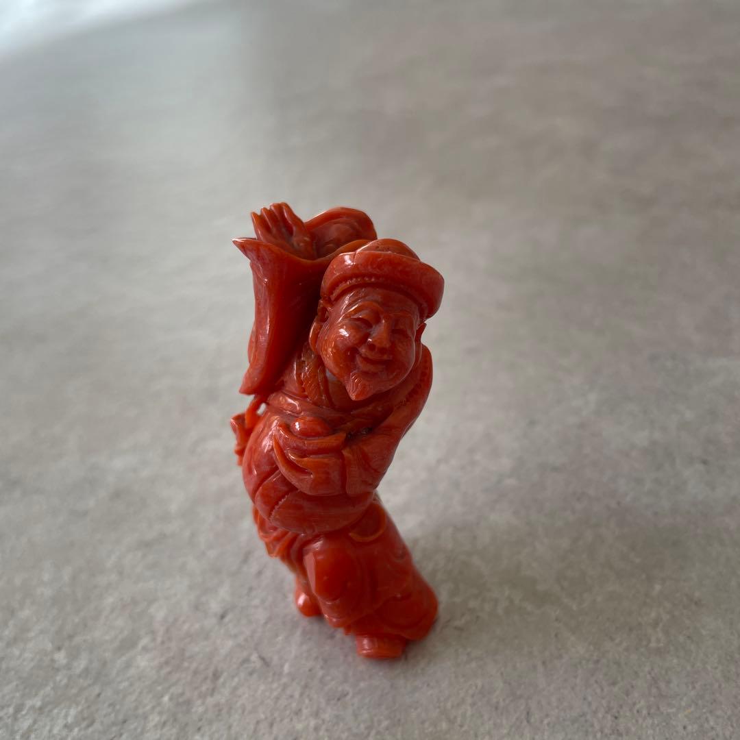 【希少】天然桃珊瑚の彫刻置物 七福神 3体セット
