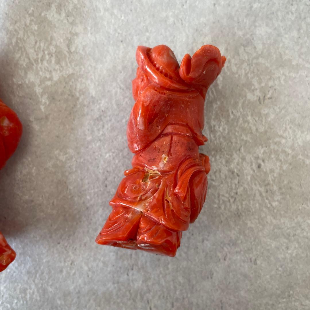 【希少】天然桃珊瑚の彫刻置物 七福神 3体セット