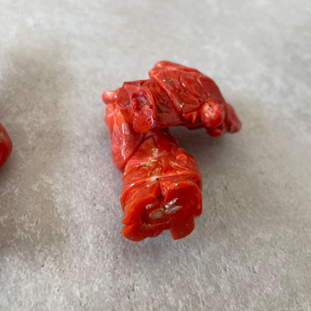 【希少】天然桃珊瑚の彫刻置物 七福神 3体セット