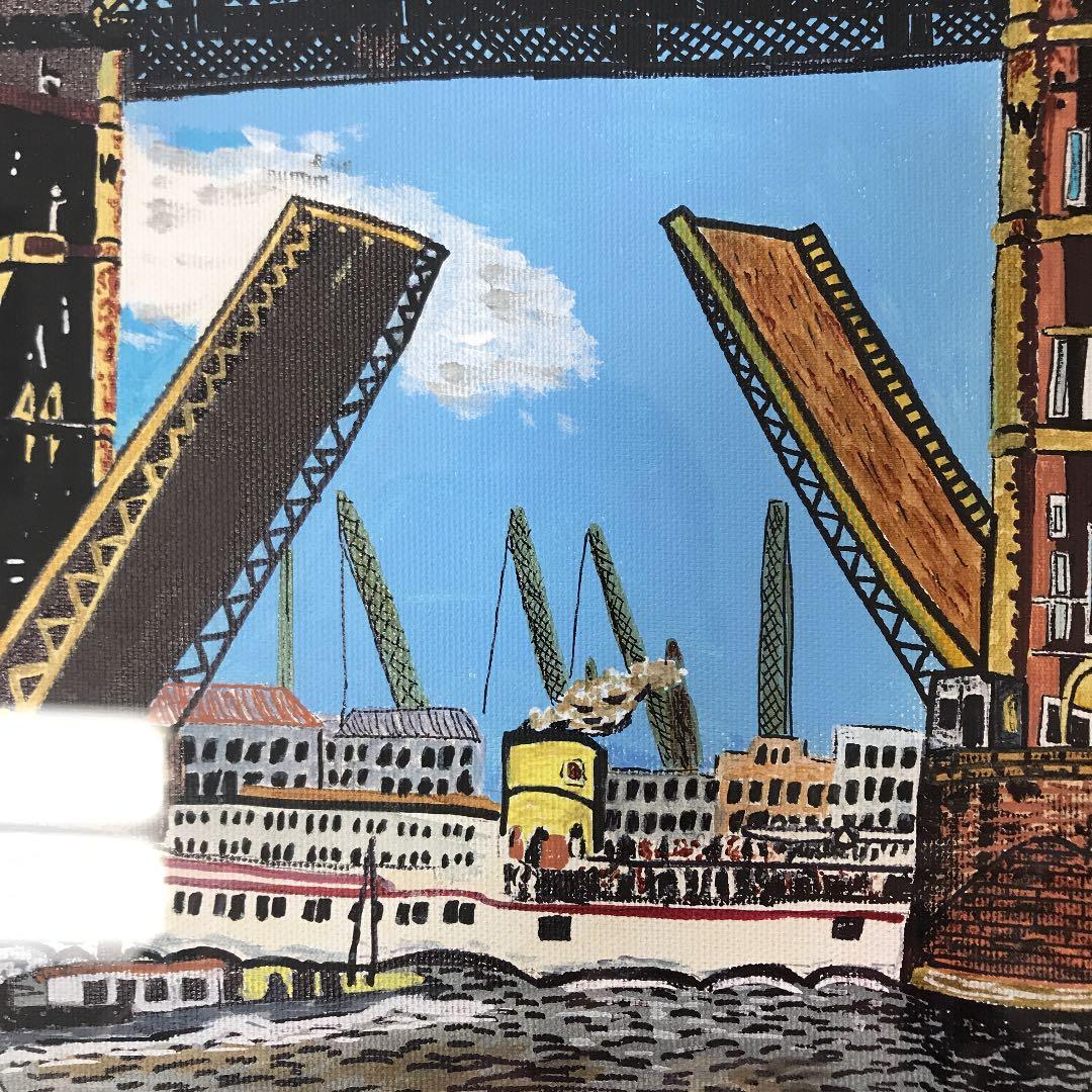 油彩画Ｆ6号 手書き肉筆画　ロンドンのタワーブリッジ　山下　清