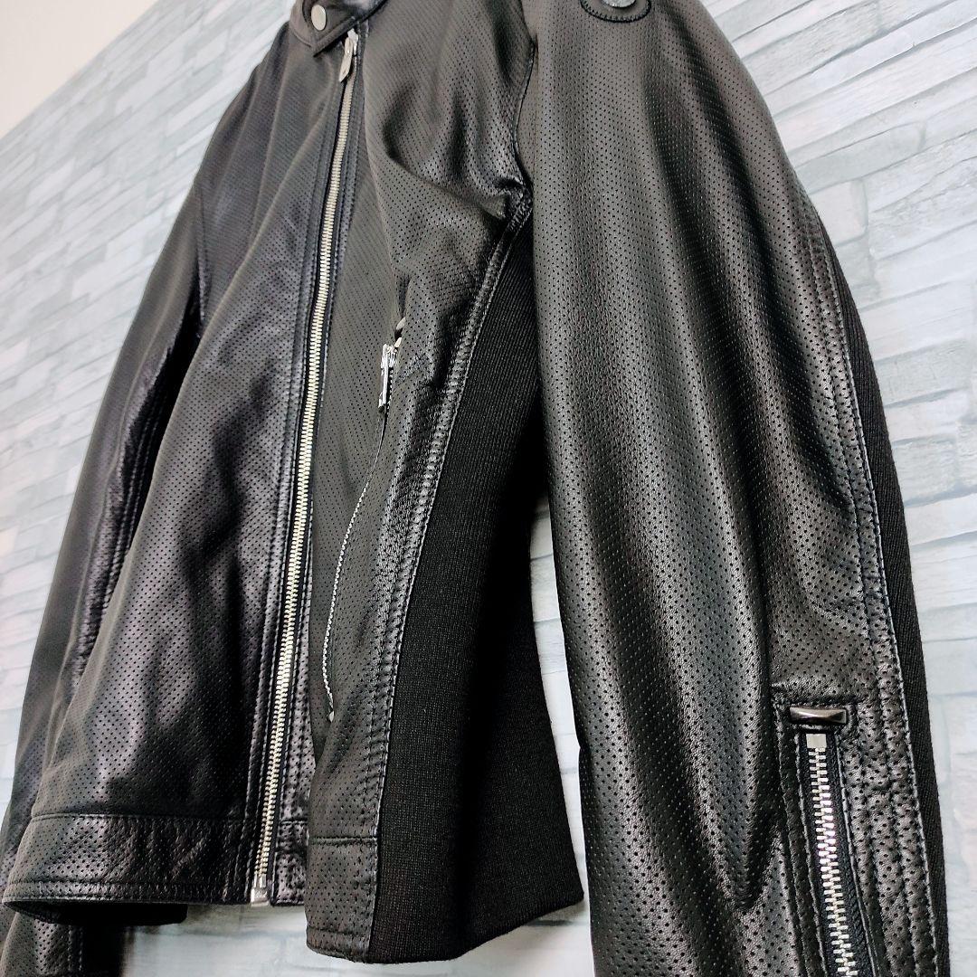 【超希少】DIESEL☆シープスキン　パンチングレザージャケット　M　黒　虎