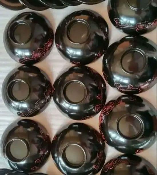 輪島塗　牡丹彫　金模様細工　木製　蓋付椀　10客　共箱