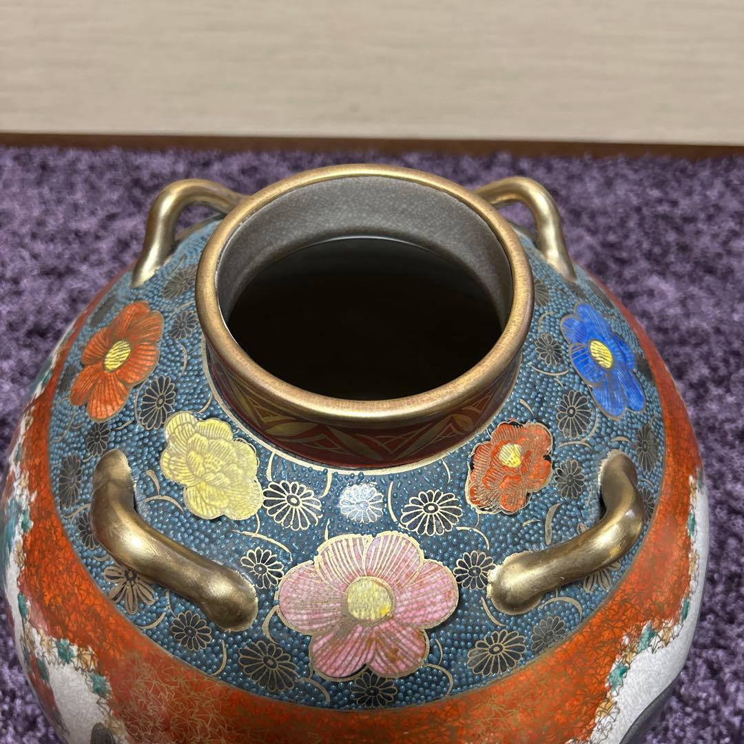 希少　湖東焼飾り壺　金襴手立体釉　大型美品