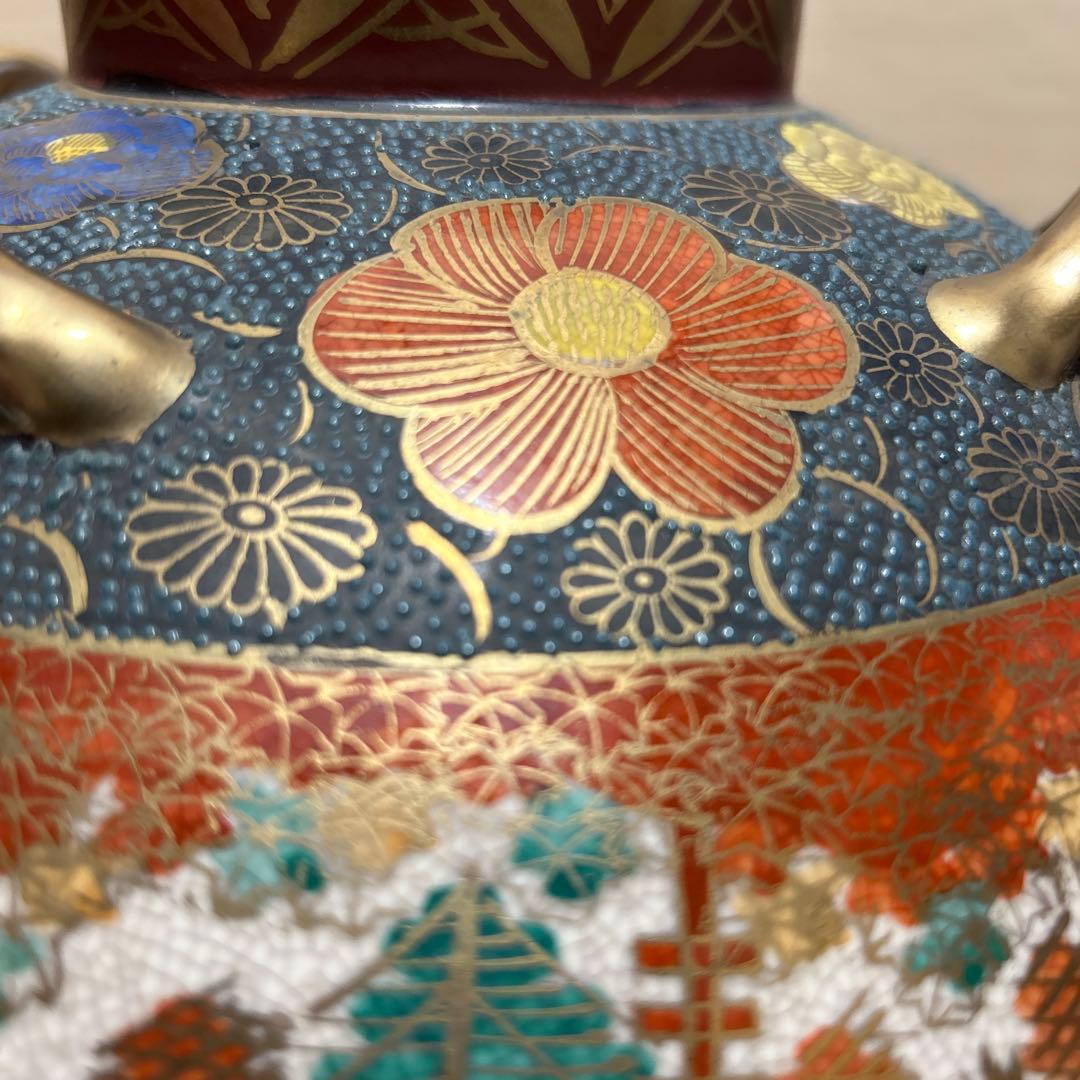 希少　湖東焼飾り壺　金襴手立体釉　大型美品