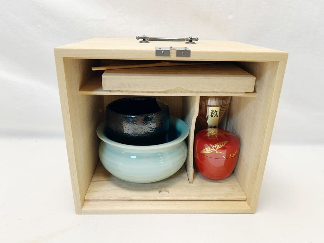 未使用 茶道具 桐 短册箱 茶器揃 八点セット 茶道具一式 持ち運び 元箱